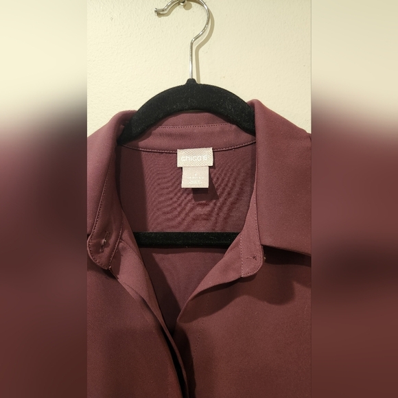 CHICO'S Plum Button Up Tunic Blouse - Picture 3 of 7